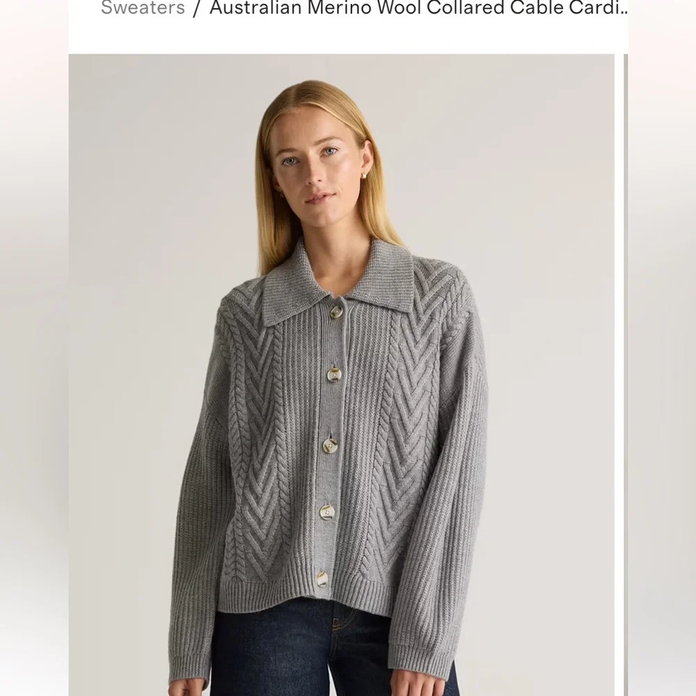 Quince Australian Merino Wool Collared Cable Cardigan - Picture 1 of 8